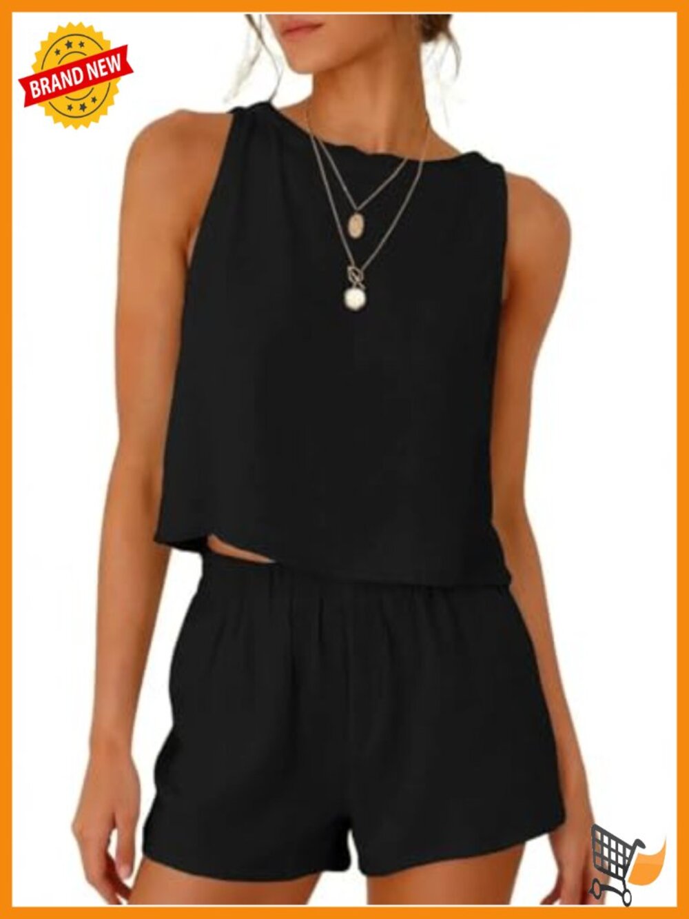 Womens Linen Two Piece Tank Top Shorts Set - Casual Summer Outfit